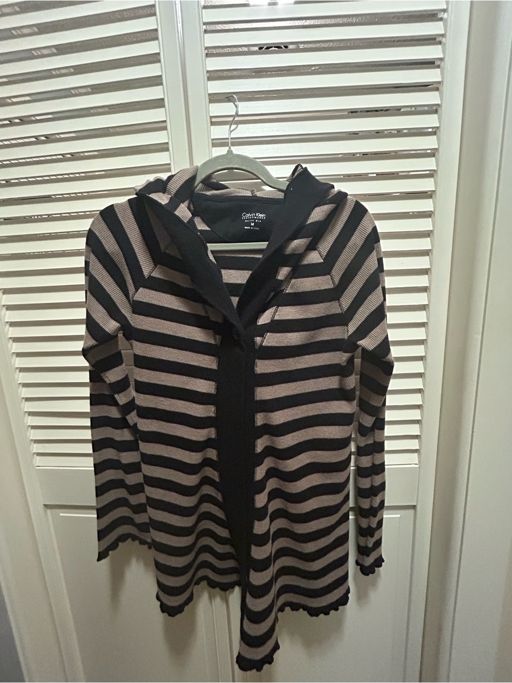 Calvin Klein Performance Black and Taupe Striped Hooded Cardigan